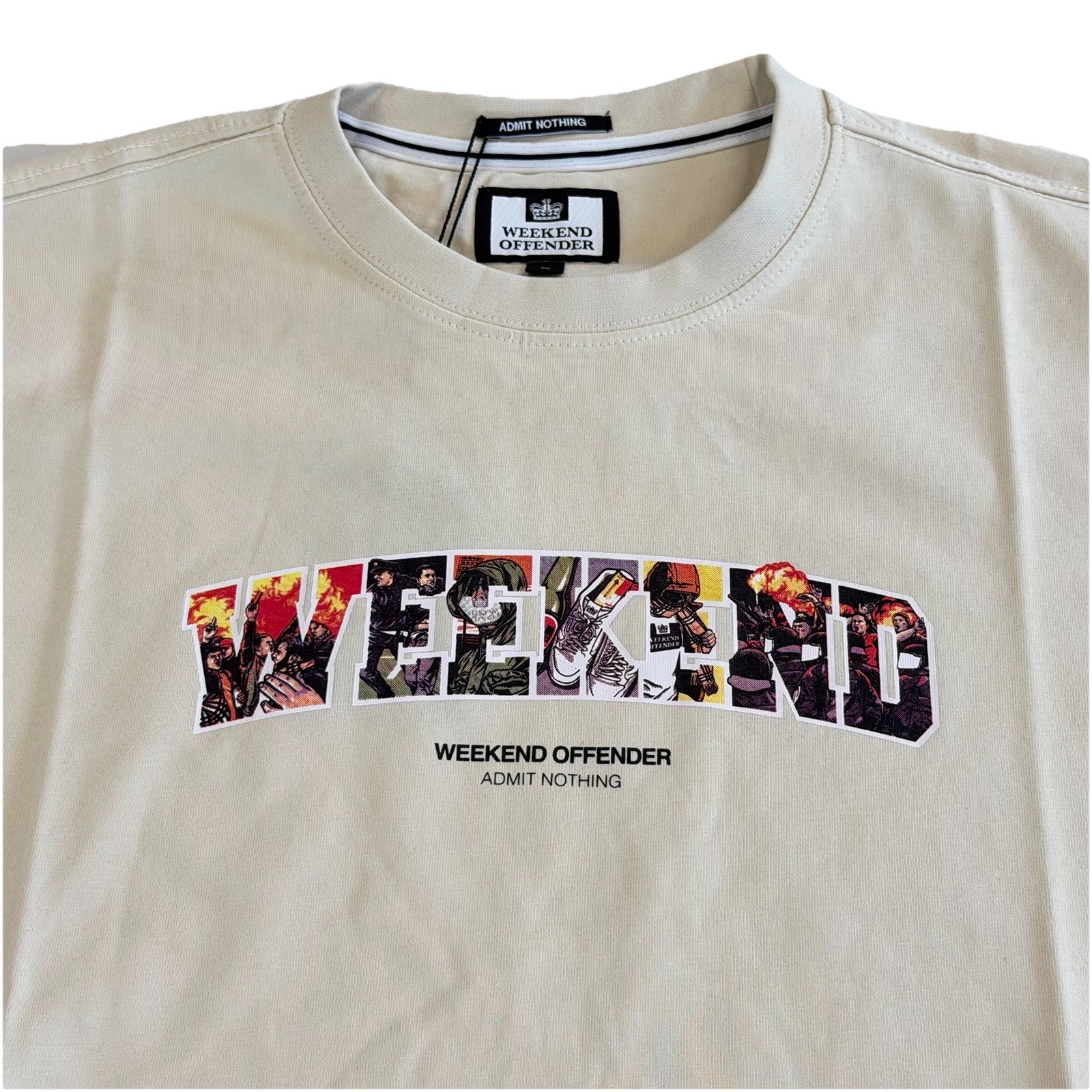 Weekend Offender Saturday Graphic T-shirt Bone White Mens Size UK Large gallery