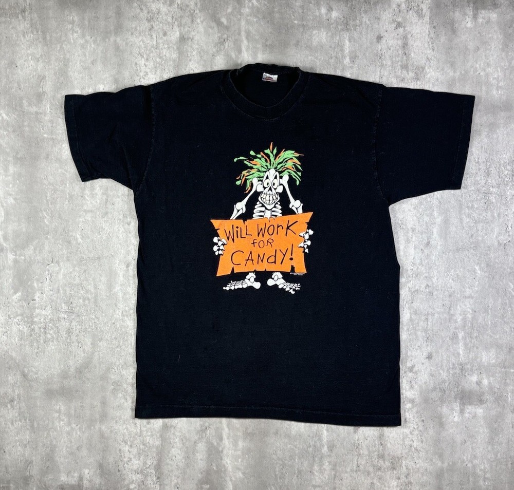 Vintage 90s Will Work For Candy Halloween T Shirt size XL