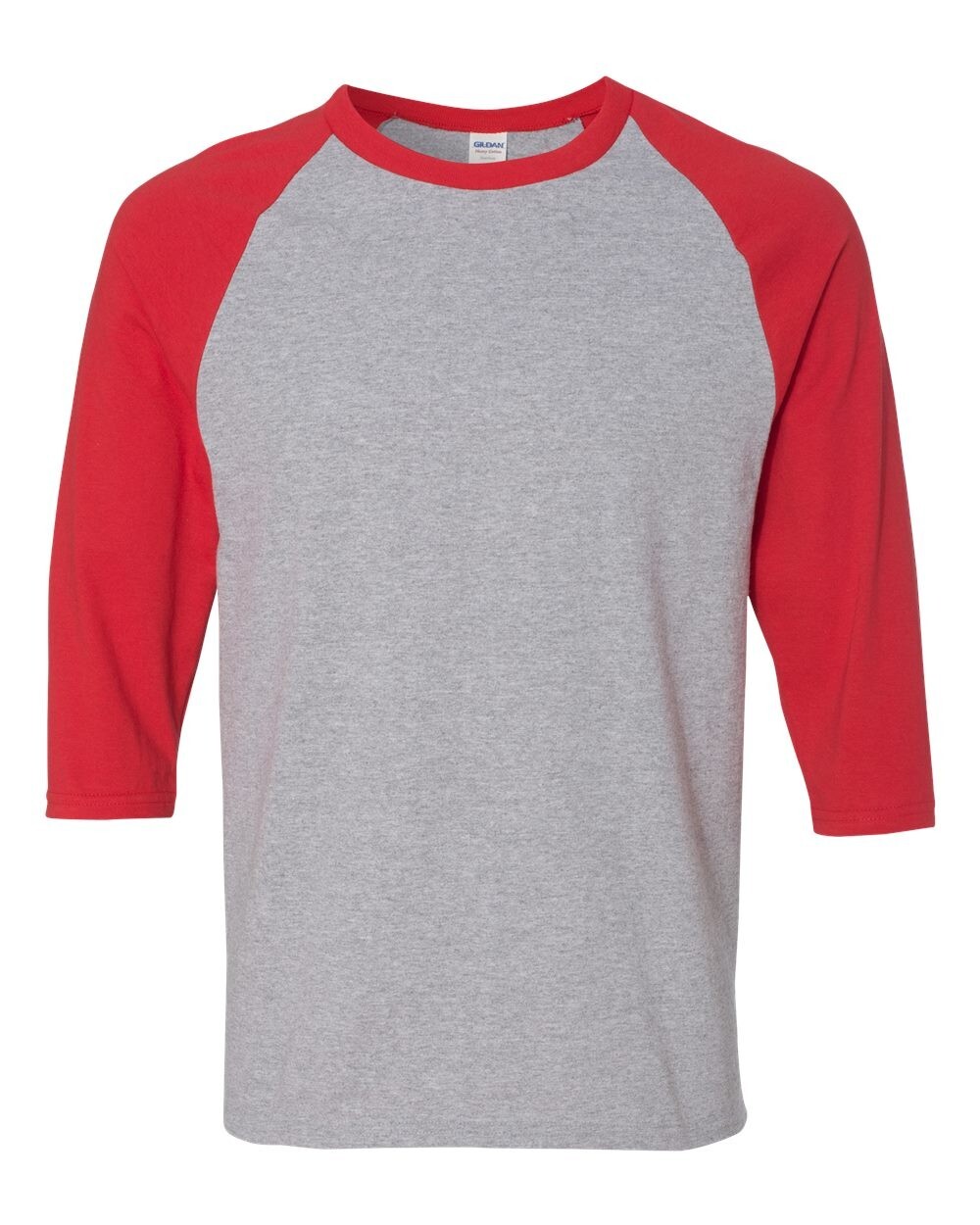 Gildan - Heavy Cotton Raglan Three-Quarter Sleeve T-Shirt - 5700 Sport Grey/ Red gallery