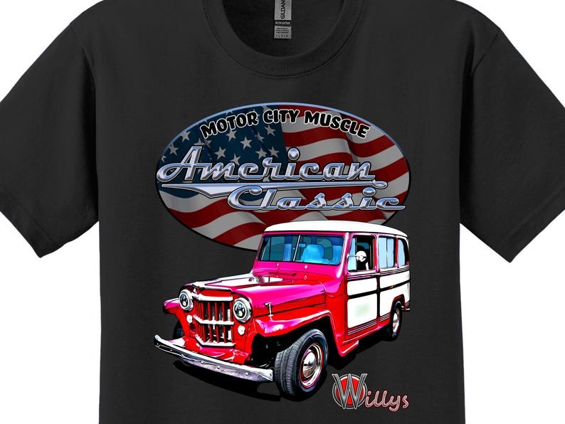 Willys Wagon T-Shirt 1957 American Classic Car USA Patriotic gallery