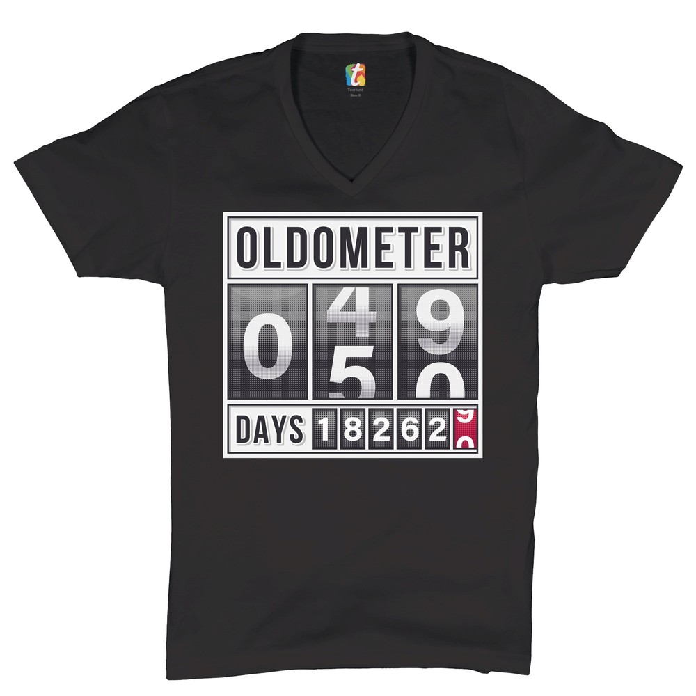 Oldometer 49-50 V-Neck T-shirt 50th Anniversary 50 AF Funny Odometer Tee