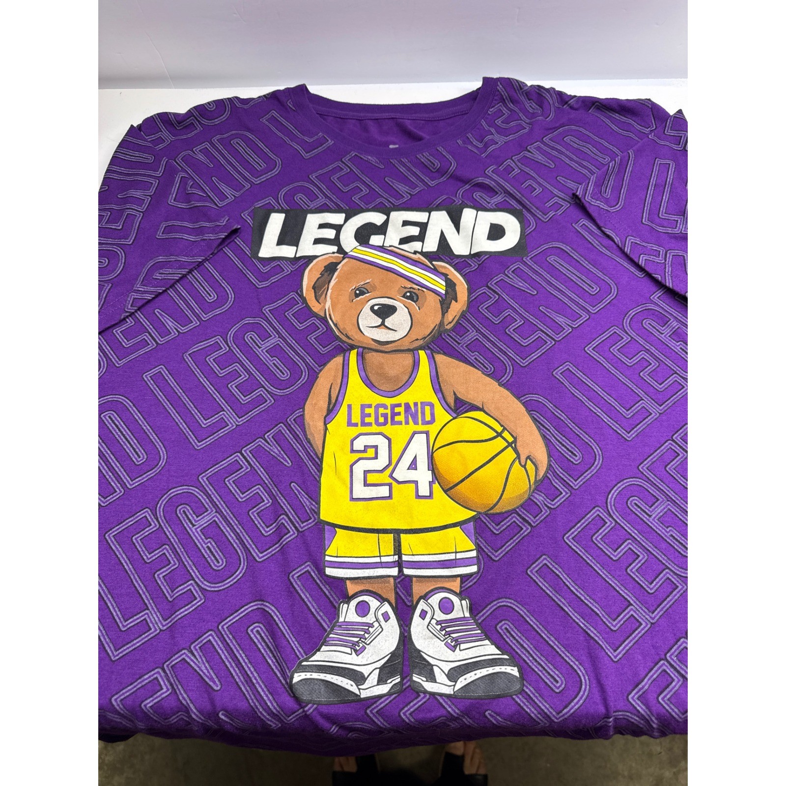 BaileyApparel Mens XL Legend 24 Basketball KobyTeddy Bear Graphic T-Shirt Purple gallery