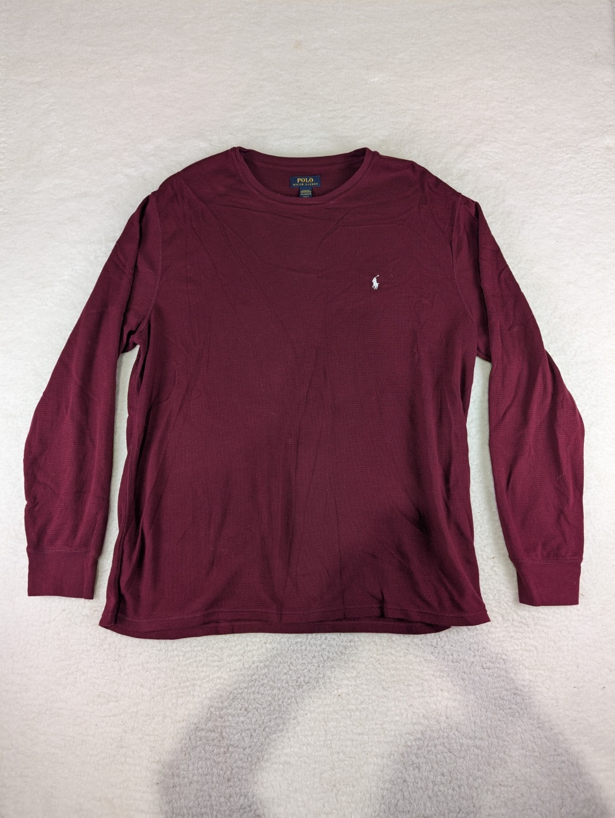 POLO RALPH LAUREN Waffle Knit Crewneck Pull-On Thermal Maroon Shirt Men's 2XL gallery