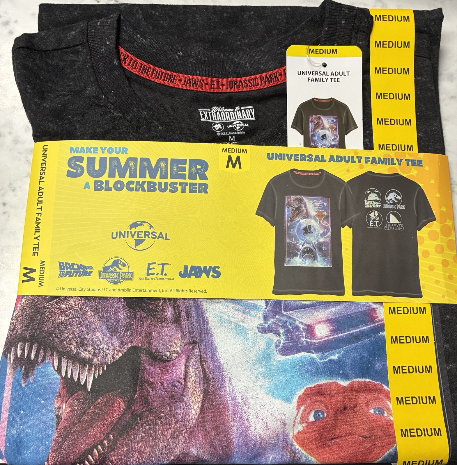 Universal Studios Men's Medium T-Shirt E.T. Jaws Jurassic Park Black Overdye gallery