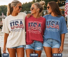 Faux Patchwork Christian American Flag T-Shirt 1776 Faith Freedom Patriotic Tee