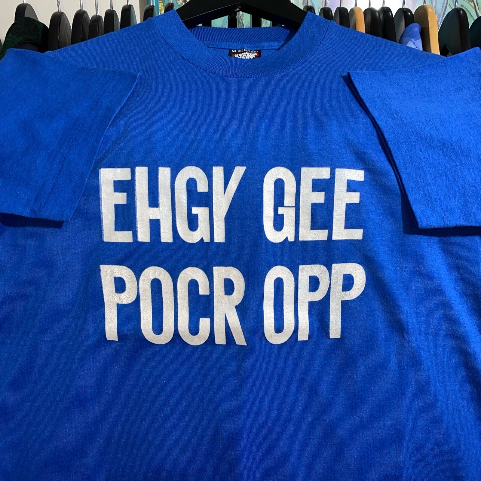 Vintage 90s Humor Quote Fold Up T-shirt Size M Blue Single Stitch Grunge Skater gallery