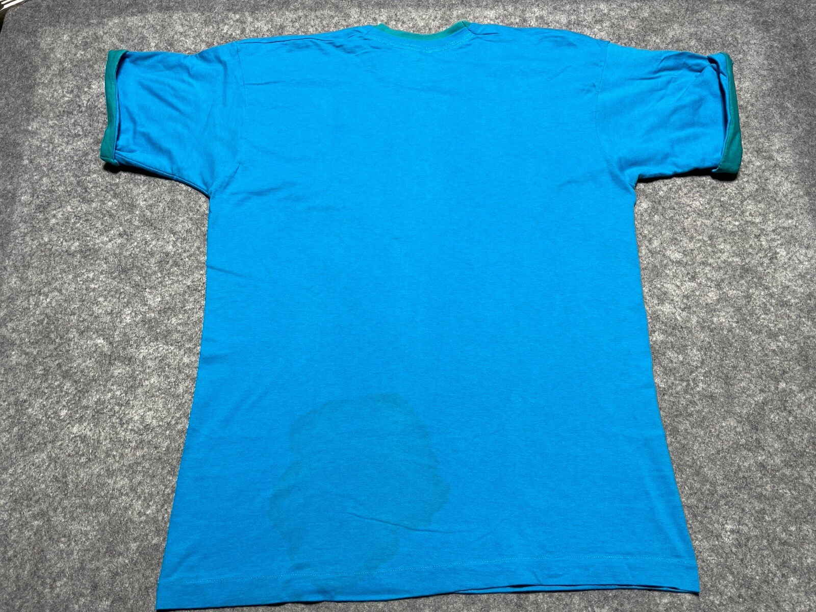 Vtg DISTRESSED Blue Single Stitch 1990's Shirt sleeve cuff collar Blank L Skate gallery