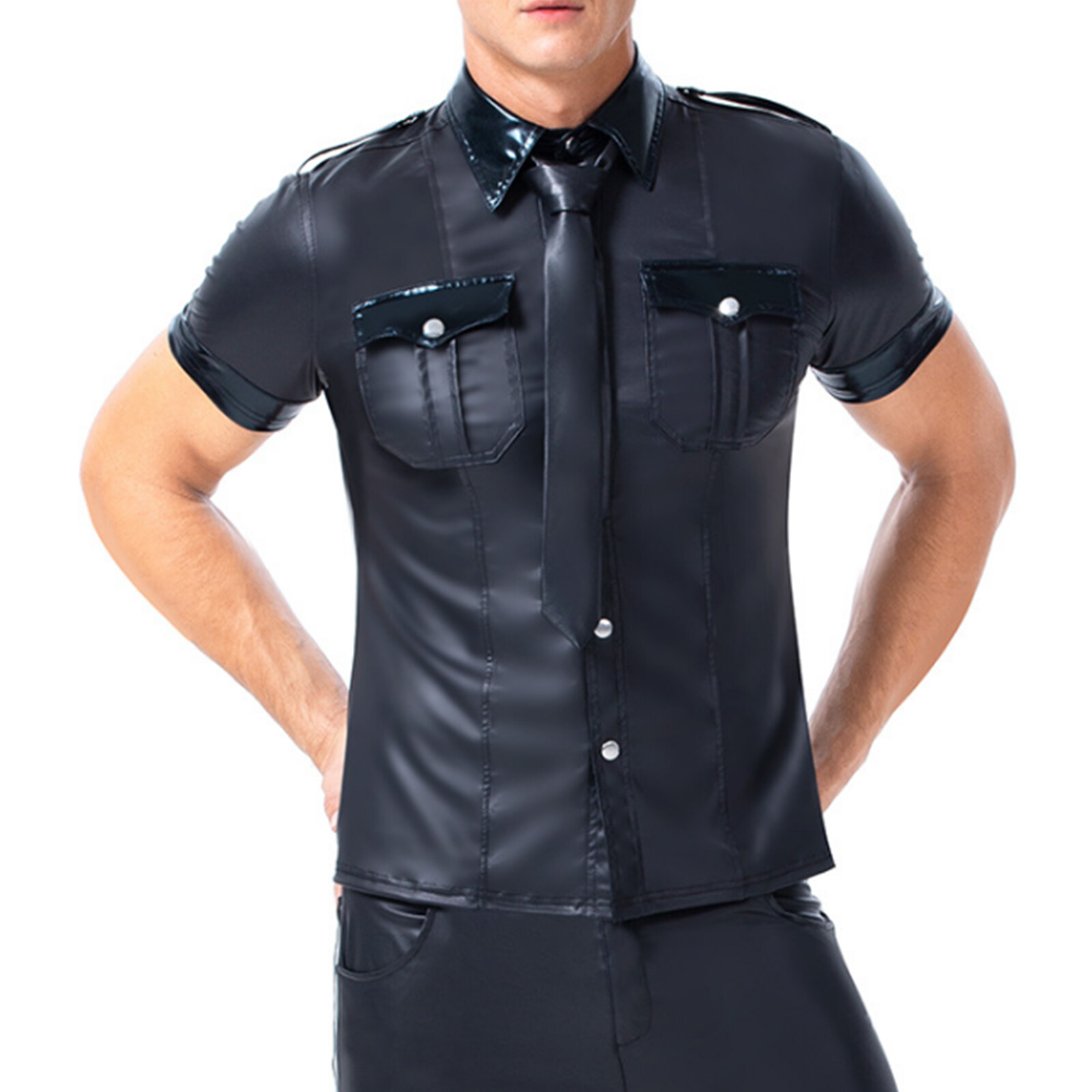 Men’s Faux Leather T Shirt Wet Look Short Sleeve Slim Tights Top Clubwear Party
