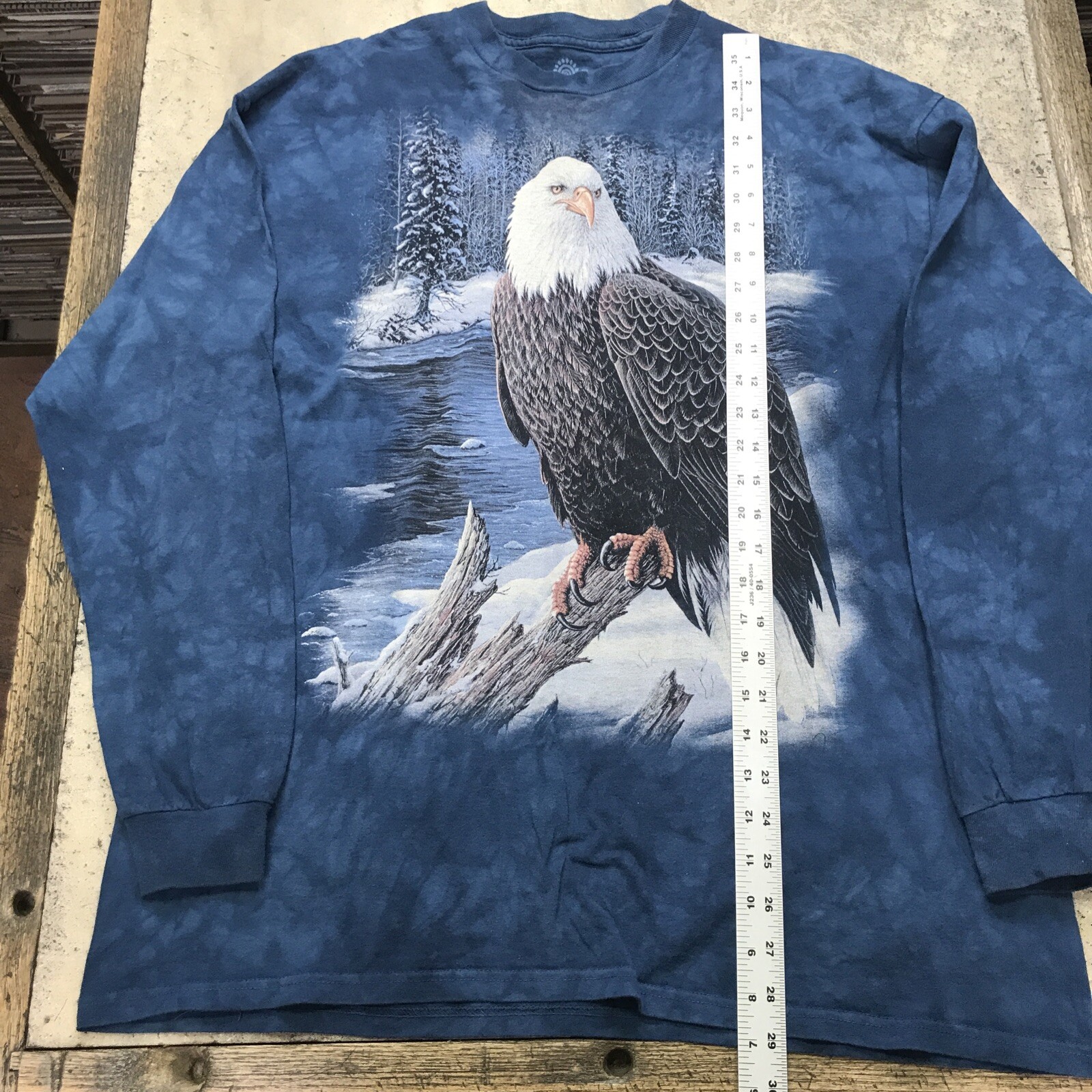 The Mountain Long Sleeve Shirt XL Eagle Winter Scene Blue Graphic Tie Dye Rare gallery