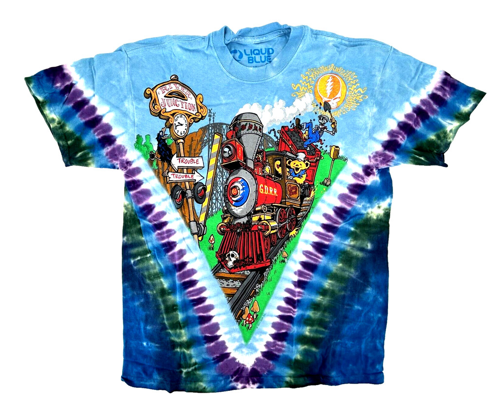 Grateful Dead Casey Jones Tie Dye Liquid Blue T-Shirt Size 2 Extra Large