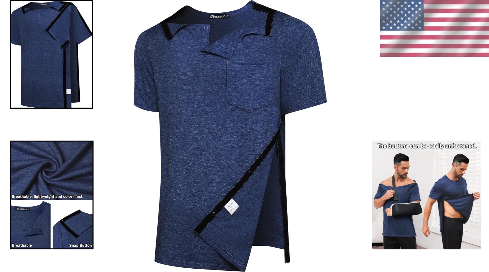 Men’s Post Shoulder Surgery Recovery Shirt Tear Away Short Sleeve Rotator Cuf... gallery