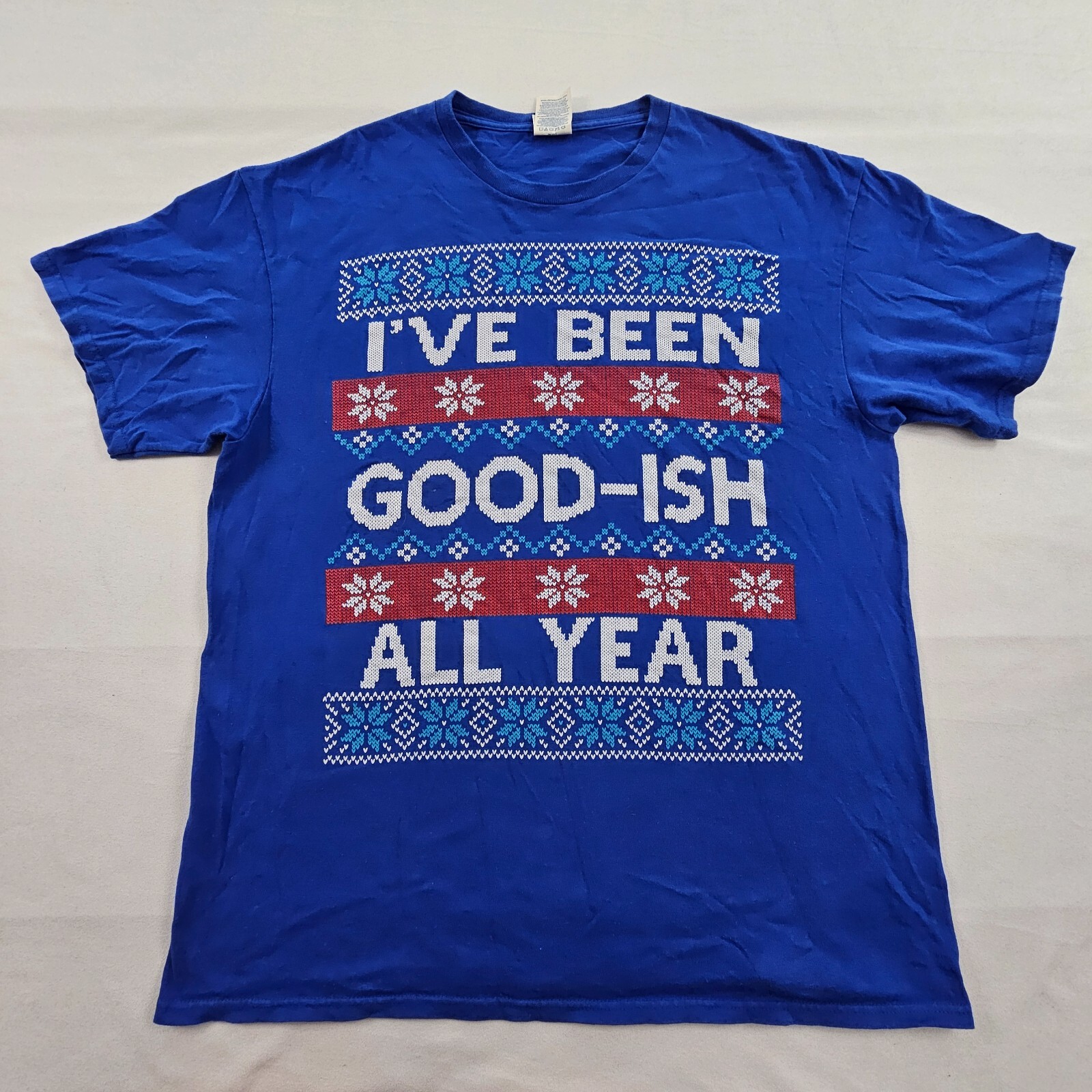 I've Been Goodish All Year Christmas Blue Short Sleeve Cotton T-Shirt Adult L gallery