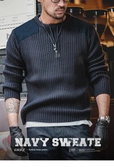Maden Vintage Vertical Stripes Splicing Jumper Round Ne Slim Tactical Knit Swe