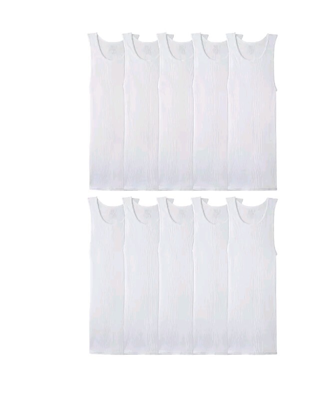 Fruit of the Loom Men's 10 Pack White Ribbed Tag Free Tank A-Shirts Large 42/44 gallery