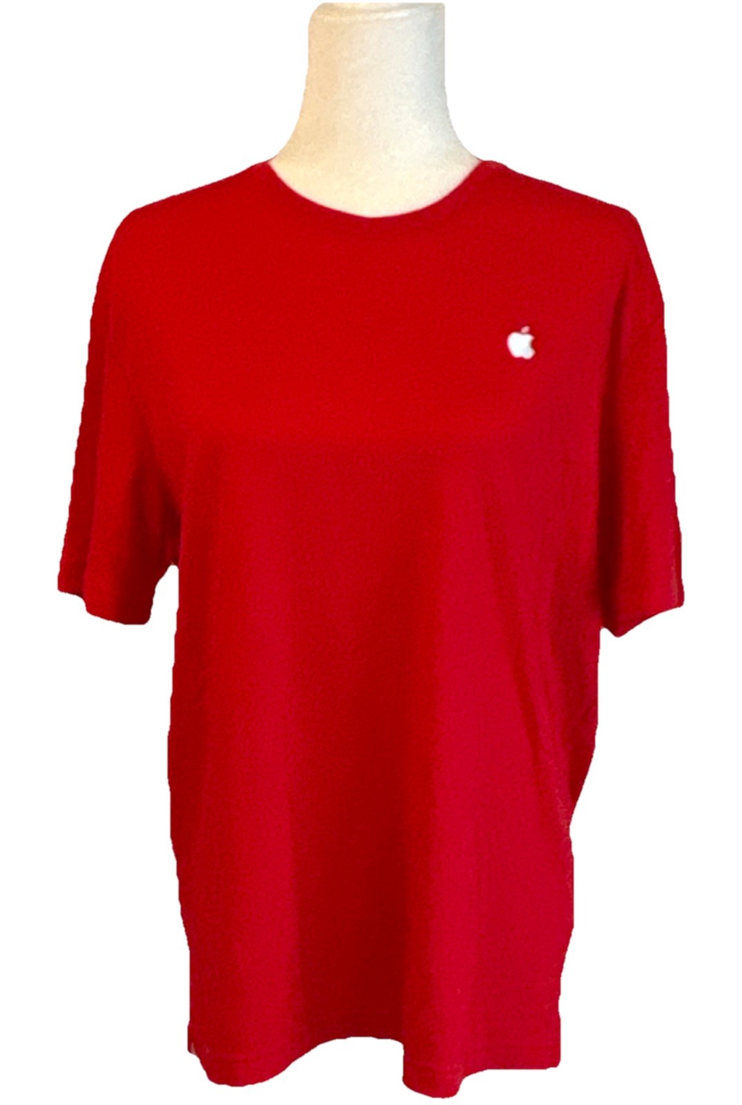 Apple Red Logo Embroidered Men’s L T-Shirt 100% Cotton Crew Neck Short Sleeve