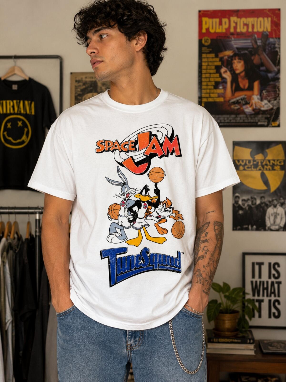 Space Jam Tune Squad T Shirt Large White Bugs Bunny Daffy Duck Taz Graphic Tee gallery