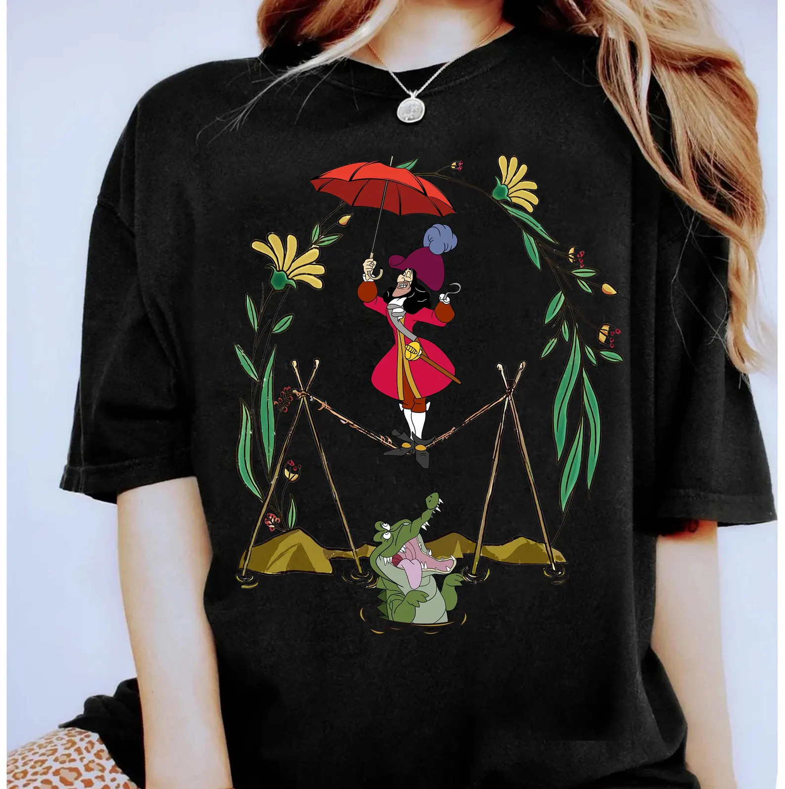 Disney Halloween Peter Pan Captain Hook And Tick Tock Haunted Mansion T-shirt gallery
