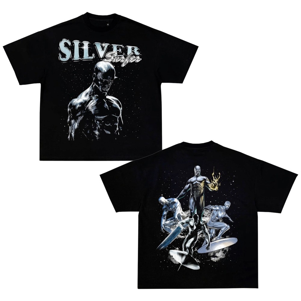 Silver Surfer Marvel Vintage Graphic T-Shirt Double Sided Comic Superhero Tee