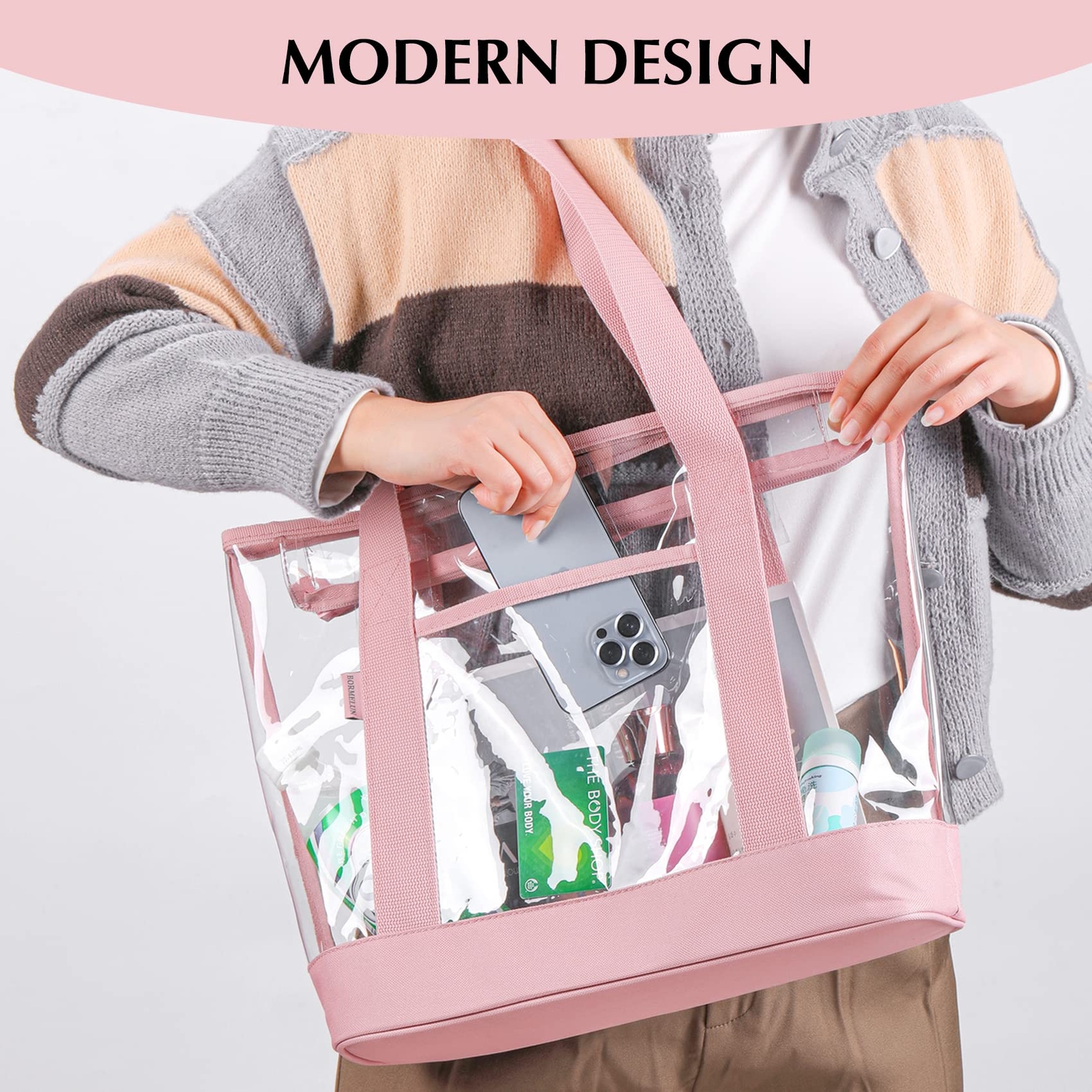 Large Clear Tote Bag with Zipper Closure Beach Travel Shoulder Handbag for Women gallery