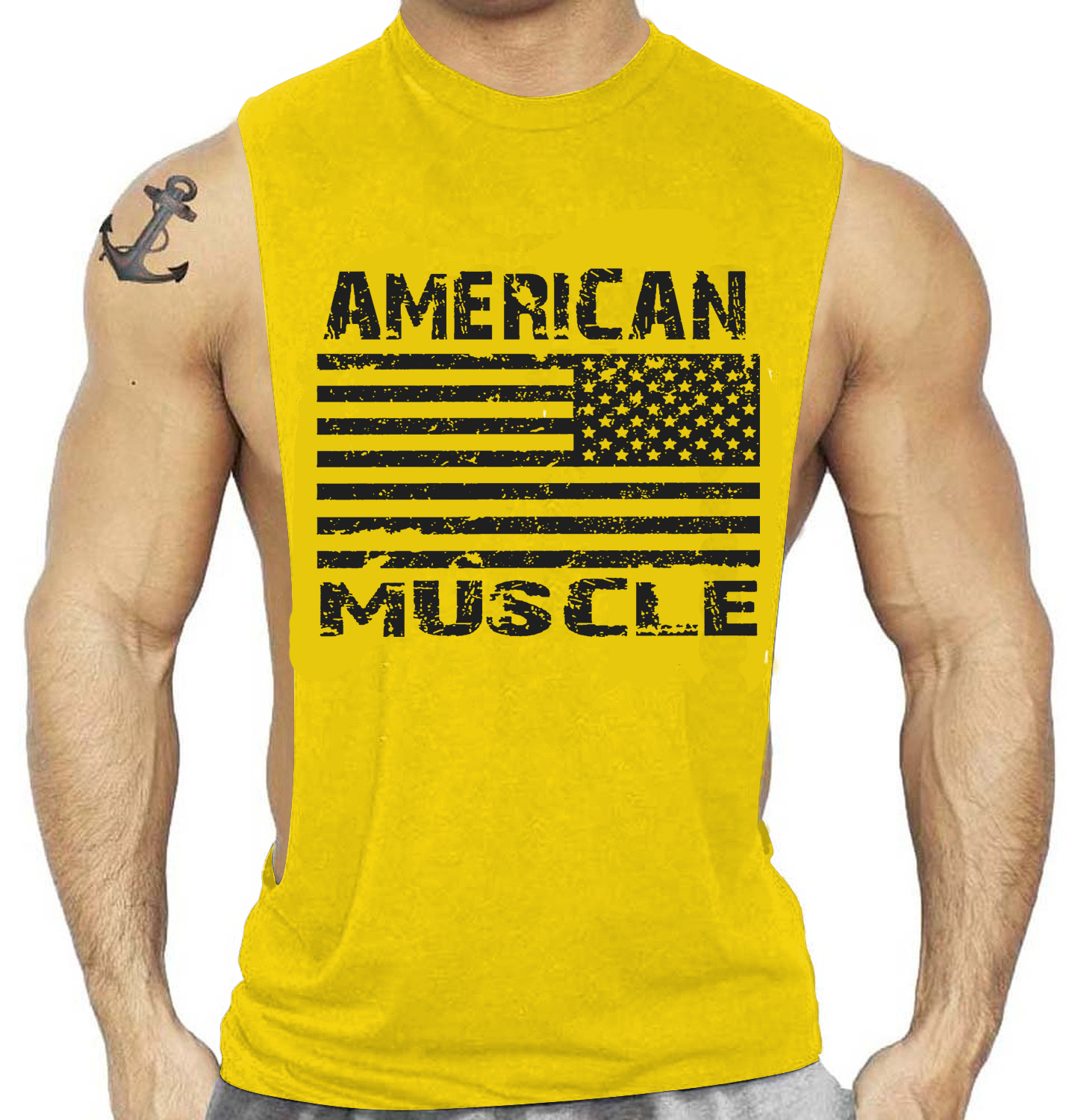 Men's Gym Bodybuilding Workout Sleeveless Fitness American Muscle Tank Top Vest gallery