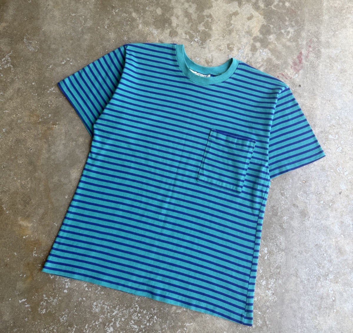 vintage 1980s equipt striped grunge single stitch baby pocket tee gallery