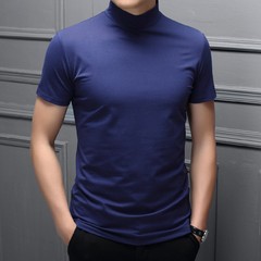 Men’s Half High Neck Milk Silk Short Sleeve Slim T-shirt High Neck Leggings