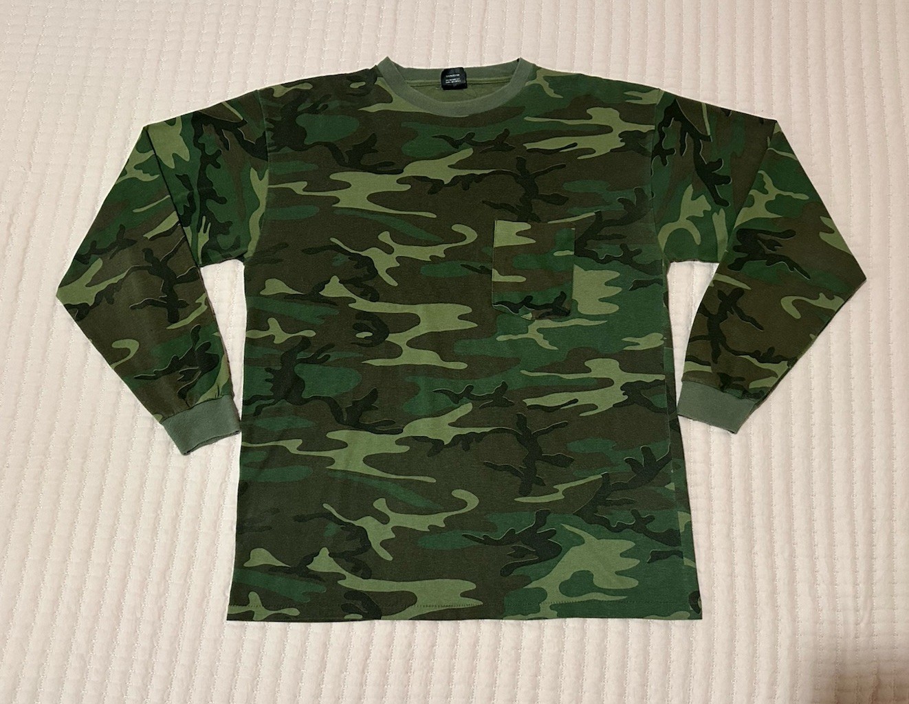 Vtg Ace Sportswear Shirt Woodland Camo Pocket Single Stitch USA Made 90s Large gallery