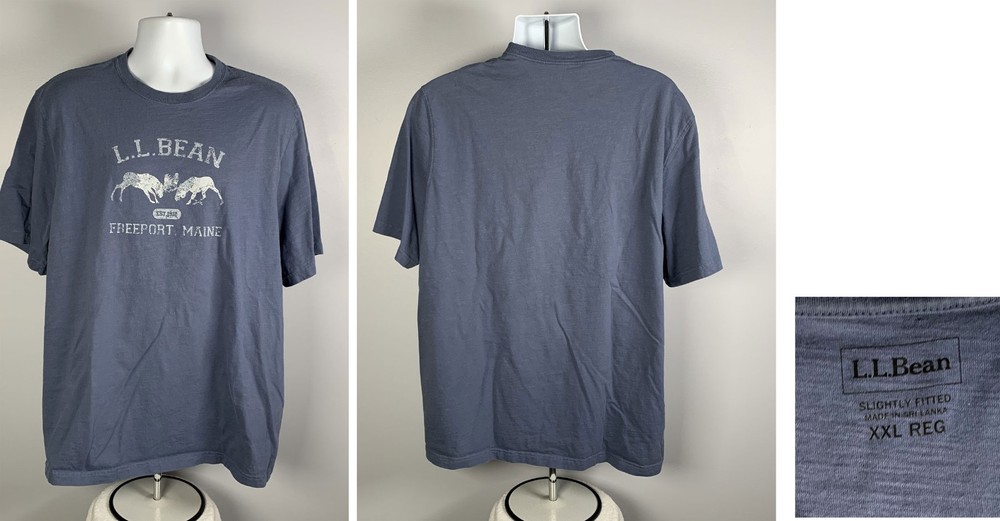 LL Bean Freeport Maine Distressed Moose Logo Slightly Fitted T Shirt Mens XXL
