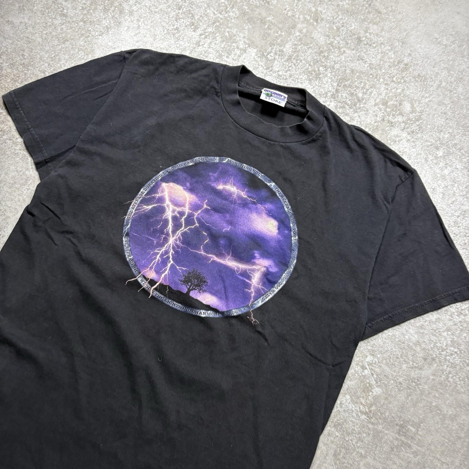 Vintage 90s Discovery Channel Store Lightbing Bolt Thunder Tshirt Size L gallery