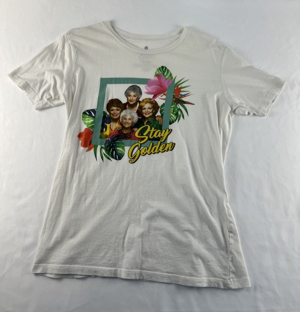 The Golden Girls TV Show Stay Golden Flowers White Shirt Adult Size Large