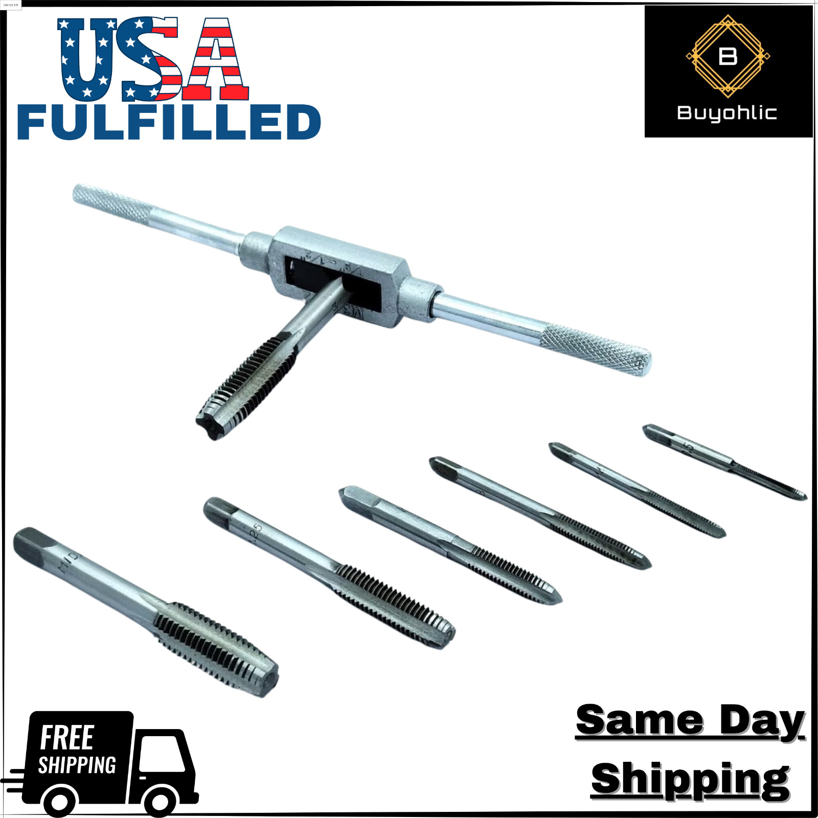 8Pcs Tap Set with Wrench M3–M12 for Internal & External Threading -USA FULFILLED