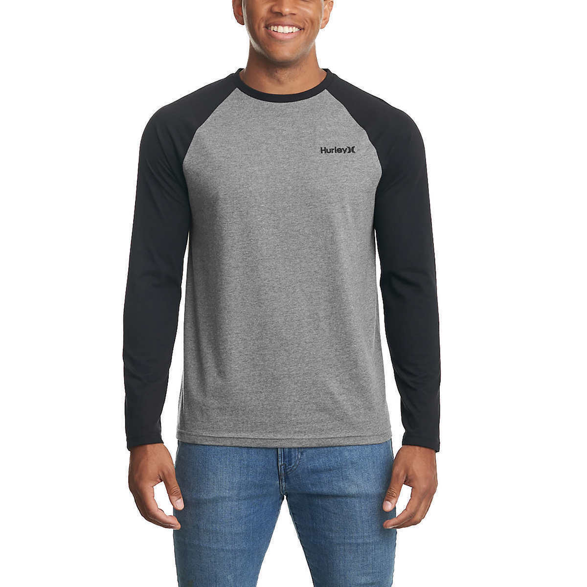 Hurley Men’s Raglan Embroidered Logo Long Sleeve Tee T-Shirt Large