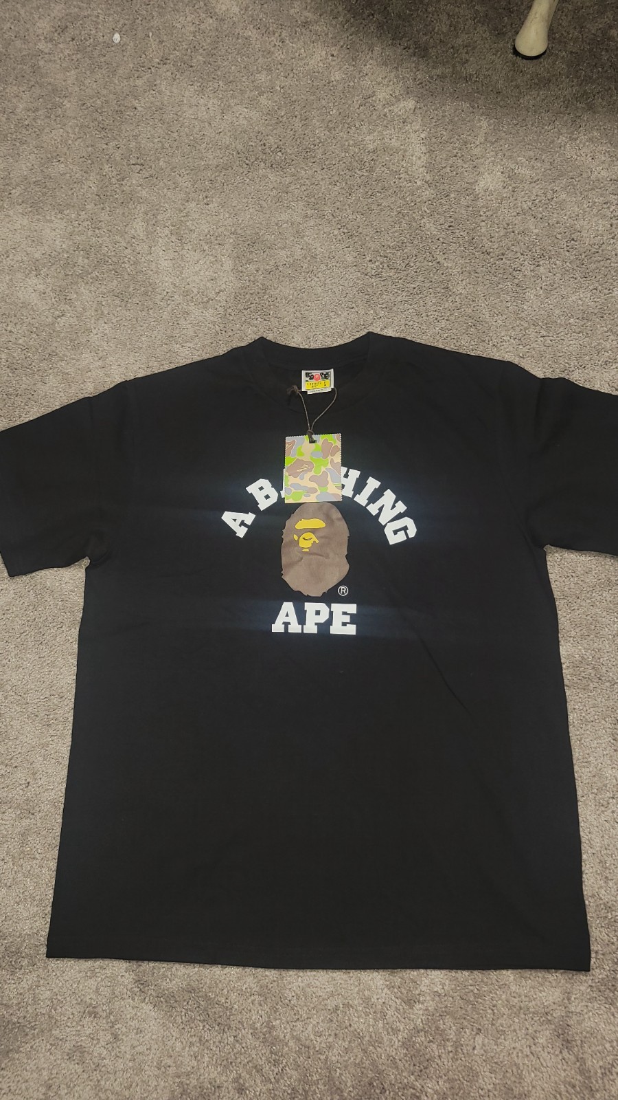 A Bathing Ape BAPE Black College Tee Ape Logo Graphic Crew Neck T-Shirt Men's L gallery