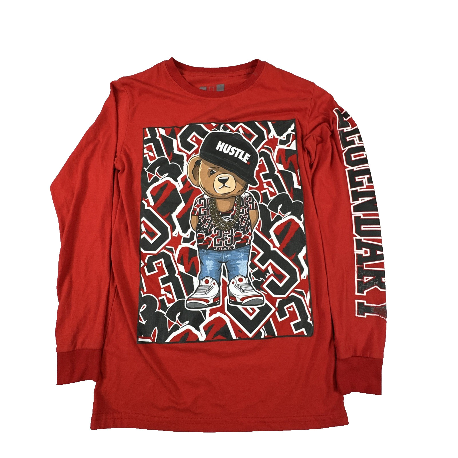 Legend Hustle Bear Graphic T-Shirt Men’s Size S Red Long Sleeve Crew Neck