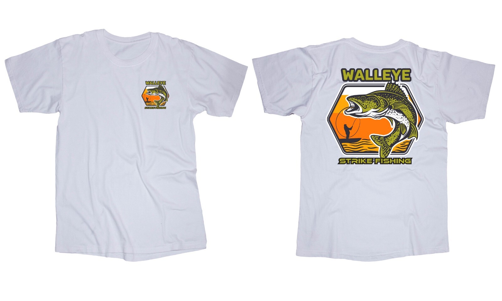 WALLEYE STRIKE Fishing white T-shirt Boating Lake Marina Boat Dock Fisherman