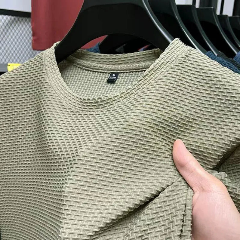 Bamboo Mesh Ice Silk Summer Slim Fit T-Shirt Men's Short Sleeved Round Neck gallery