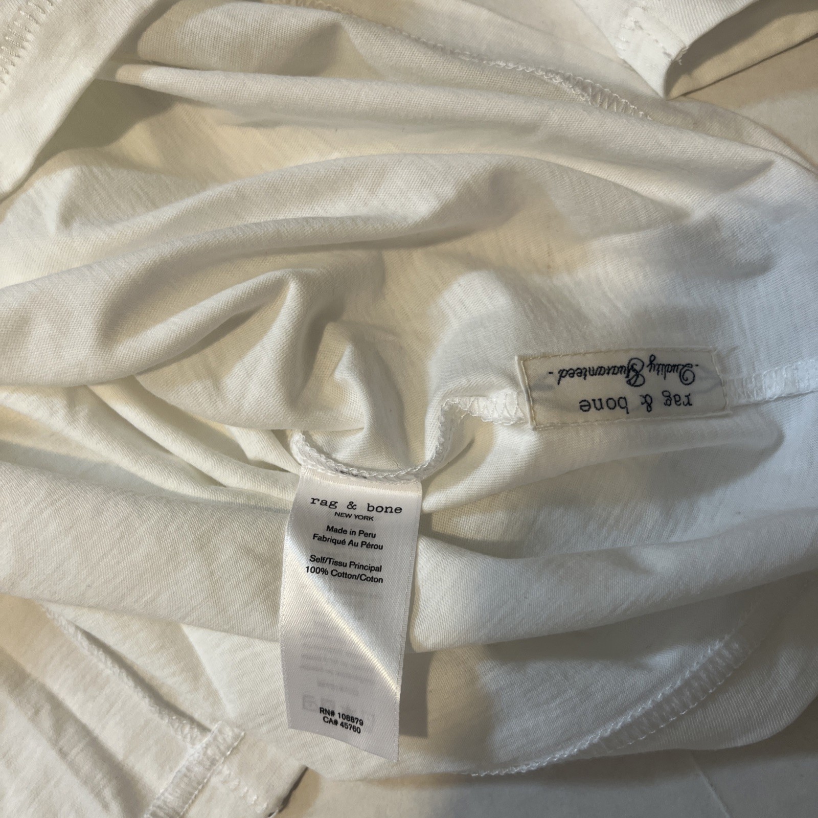Rag And Bone Long Sleeve White T Shirt Men’s Size Large Casual Cotton Peru Made gallery