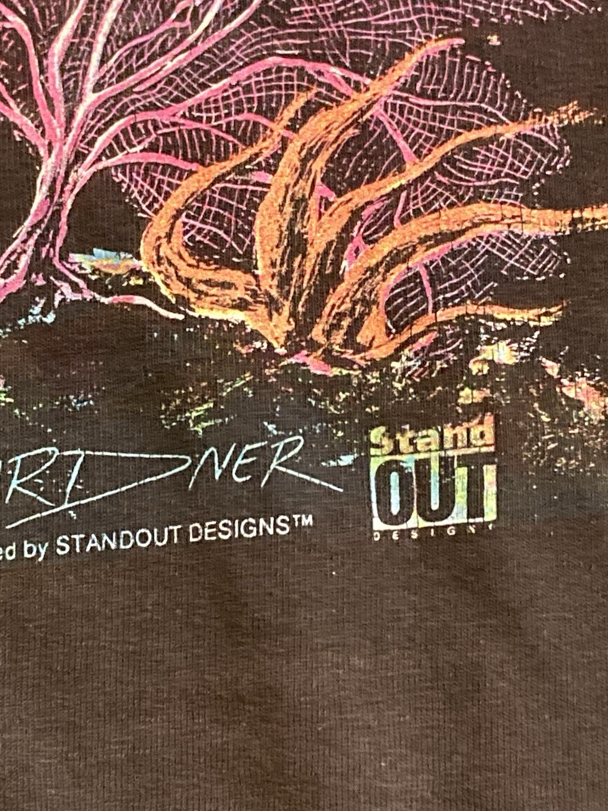 Vintage Stand Out Shirt Mens Large Black Shark Ocean Underwater Graphic 1993 USA gallery