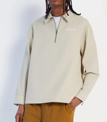 Pacsun Playboy Waffle Knit Relaxed Shirt Jacket L Beige Pockets 1/4 Zip NWT