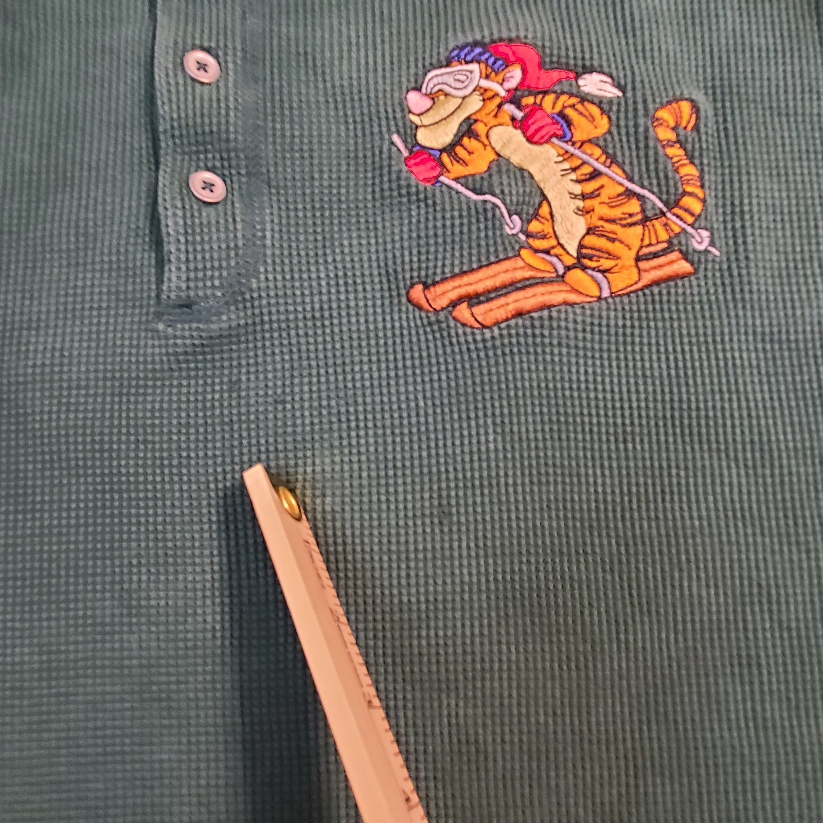 Disney Store Tigger Waffle Knit Henley Shirt XL Green Long Sleeve Winnie Pooh gallery