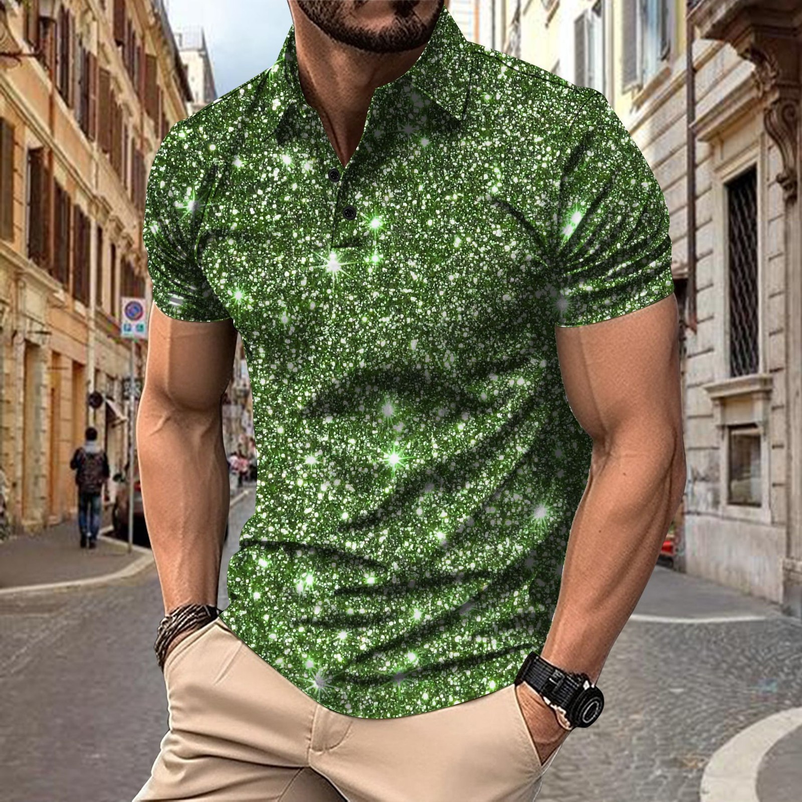 2025 New Men's Shirt with Digital Printed Button Street Casual T-shirt Top Men gallery
