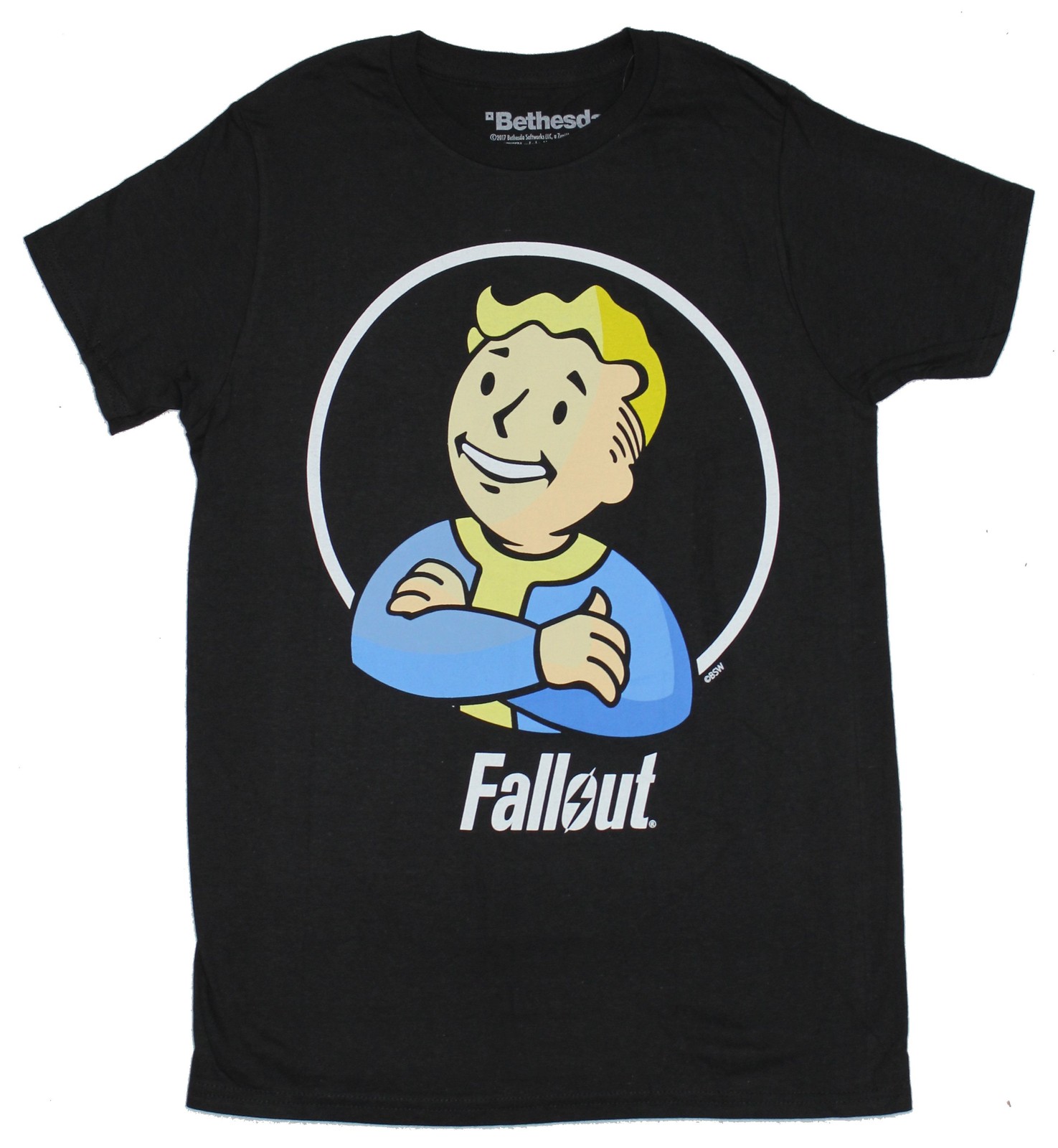 Fallout Adult New T-Shirt – Pip Boy Arms Crossed Circle Pic