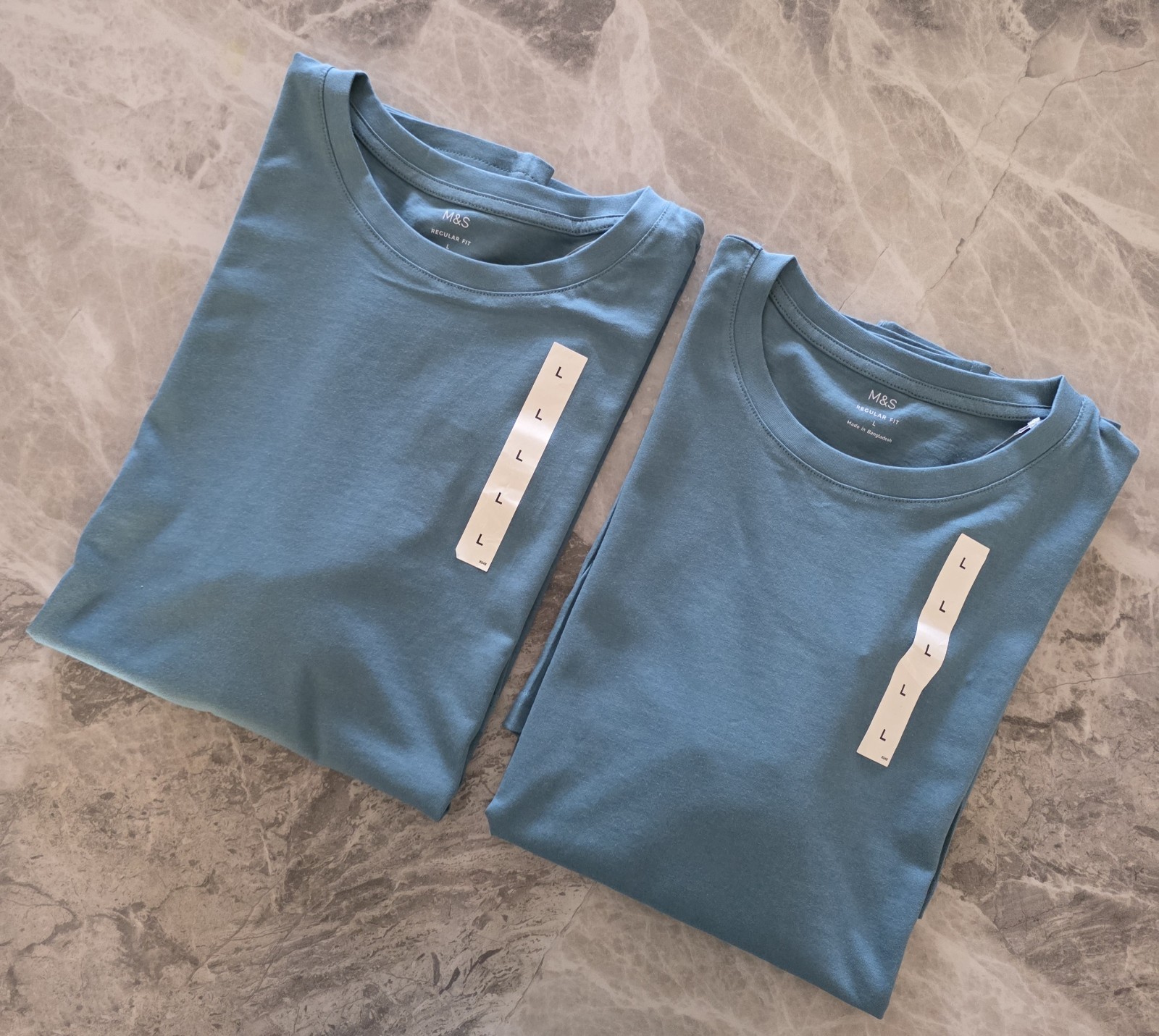 M&S Regular Fit Pure Cotton Crew Neck T-Shirt ~ LONG LENGTH ~ 2 PACK ~ Size L gallery