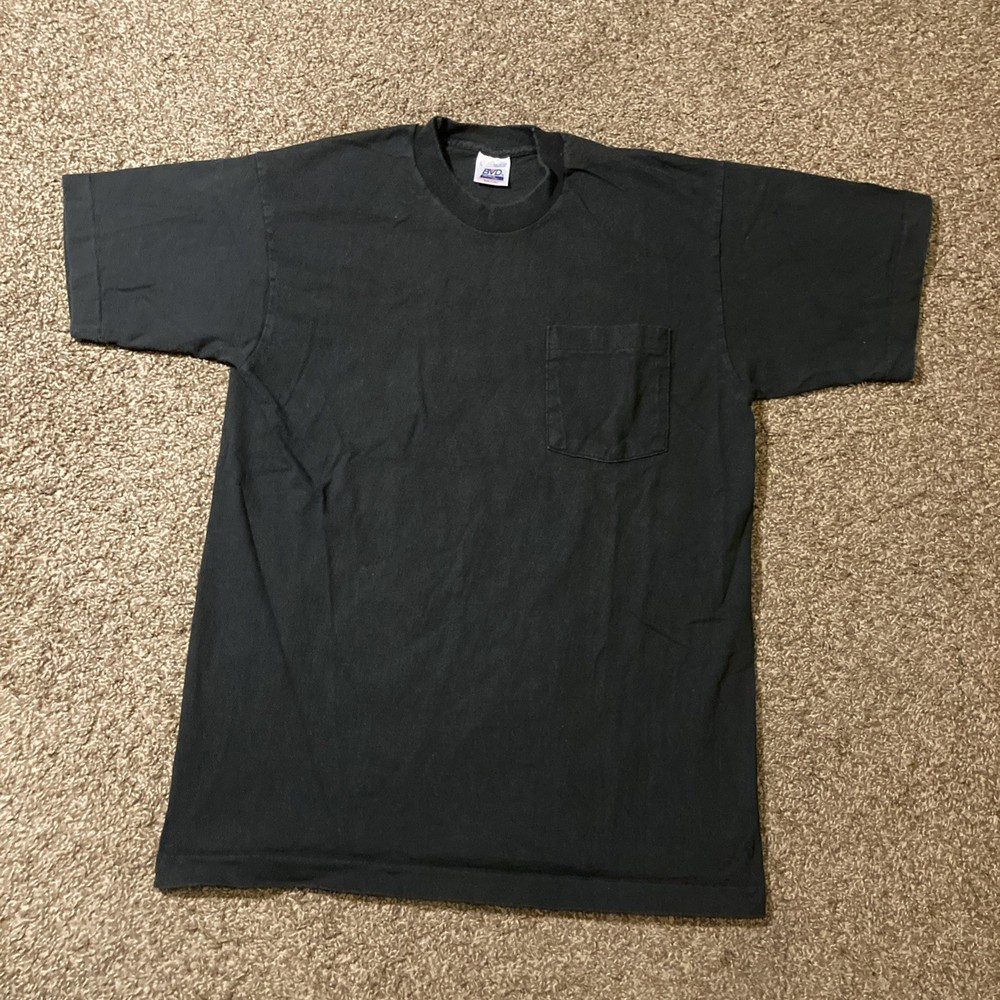 Vintage 90s Blank Black Single Stitch T Shirt S/M USA BVD Basic Essential