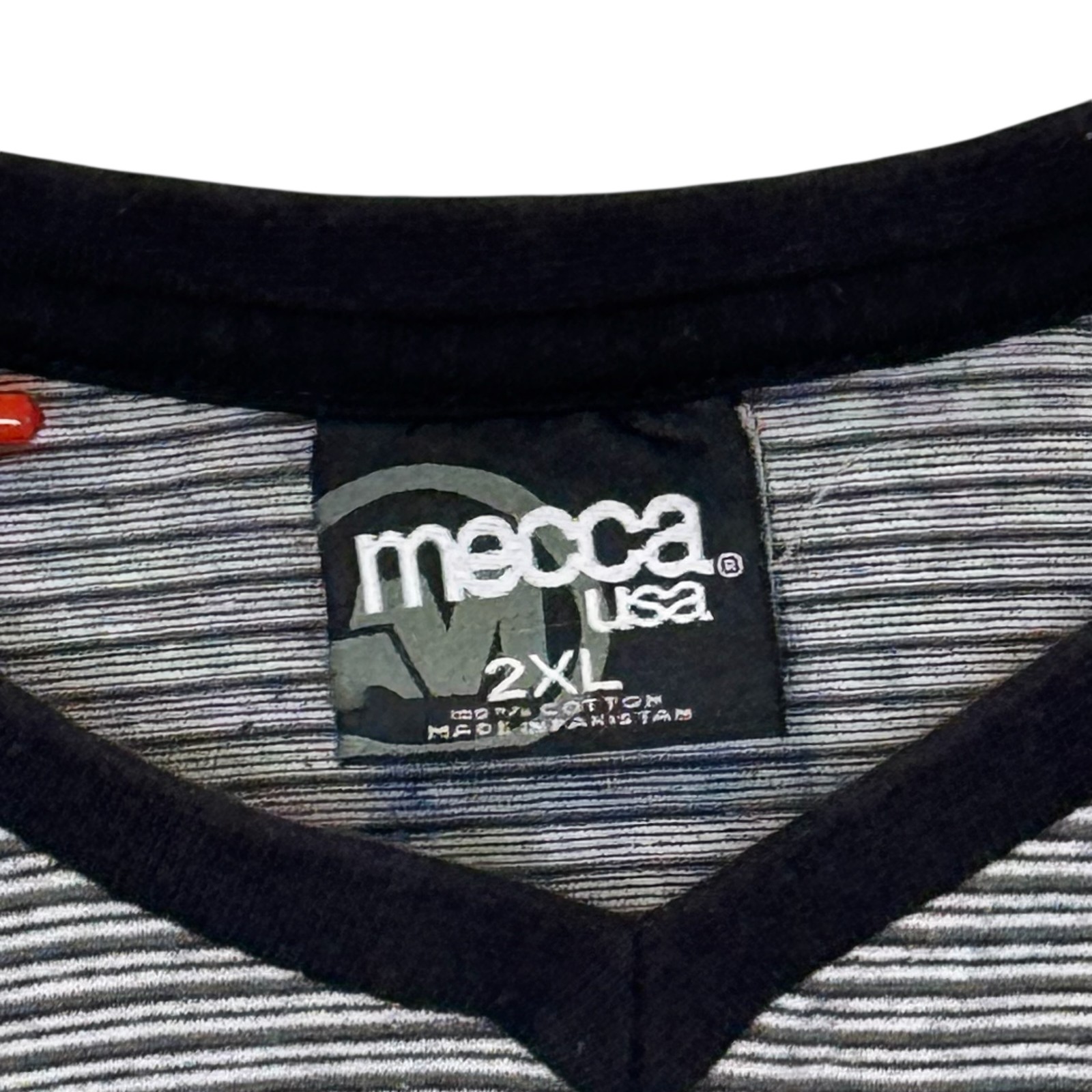 Mecca Men's Shirt Y2K Vintage Streetwear Striped Ringer Zipper Pocket Black 2XL gallery