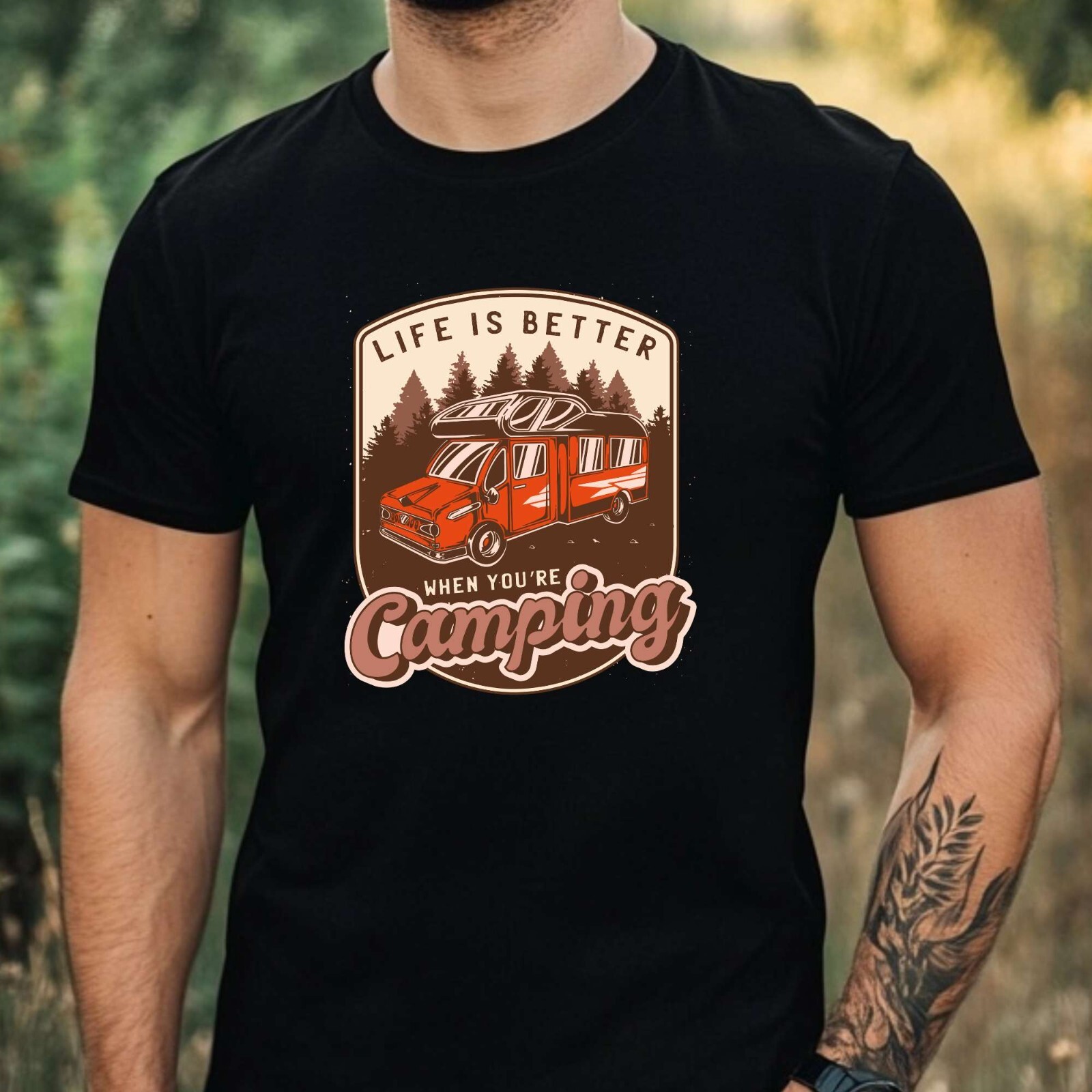 Mens Camping Theme Cotton T-Shirt Size XS to 5XL