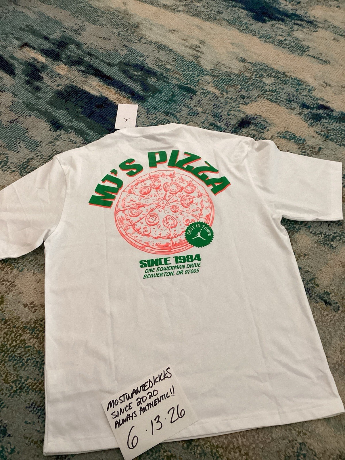 NWT Nike Air Jordan Graphic MJ’s Pizza 23 White T-Shirt Men’s Sz M FREE SHIP gallery