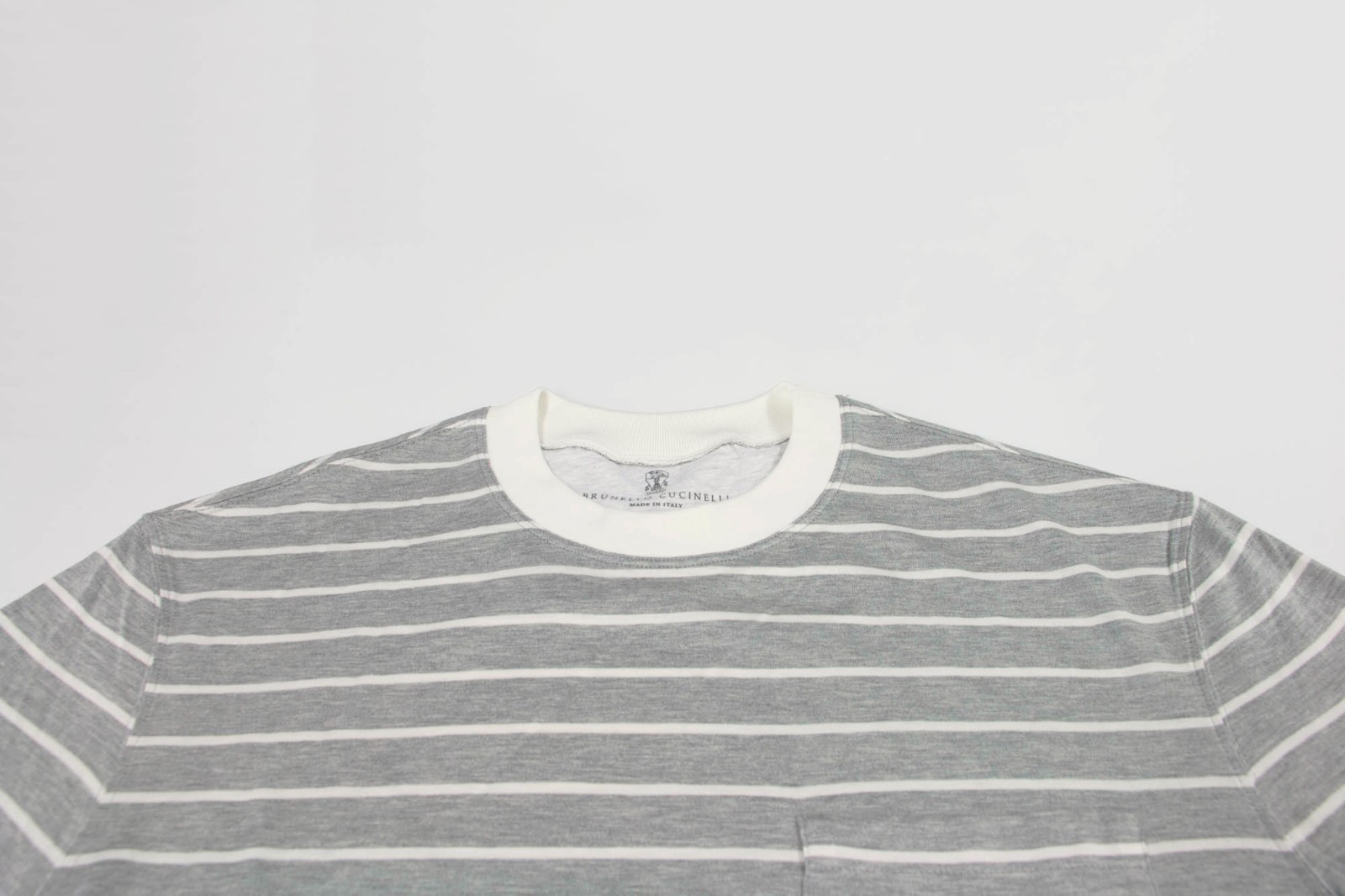 NWT$1200 Brunello Cucinelli Men Silk Blend Stripe Print Crewneck Tee Size M A258 gallery
