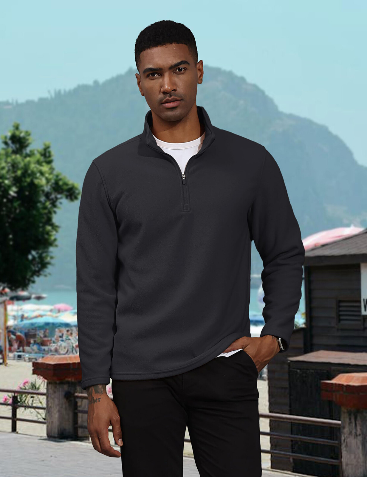 Mens 1/4 Zip Pullover Fleece Jacket Long Sleeve Warm Casual Athletic Sweatshirts gallery