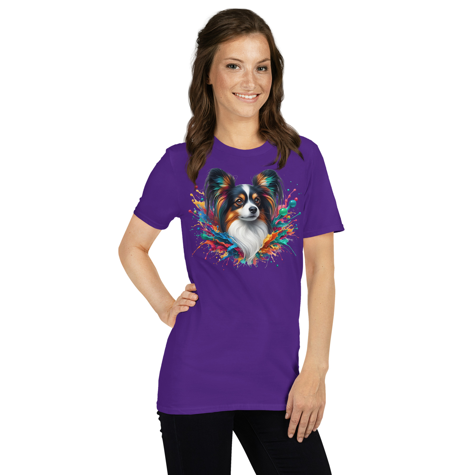 Colorful Splash Papillon Dog T-Shirt | Unisex Softstyle | Vibrant Graphic Tee gallery